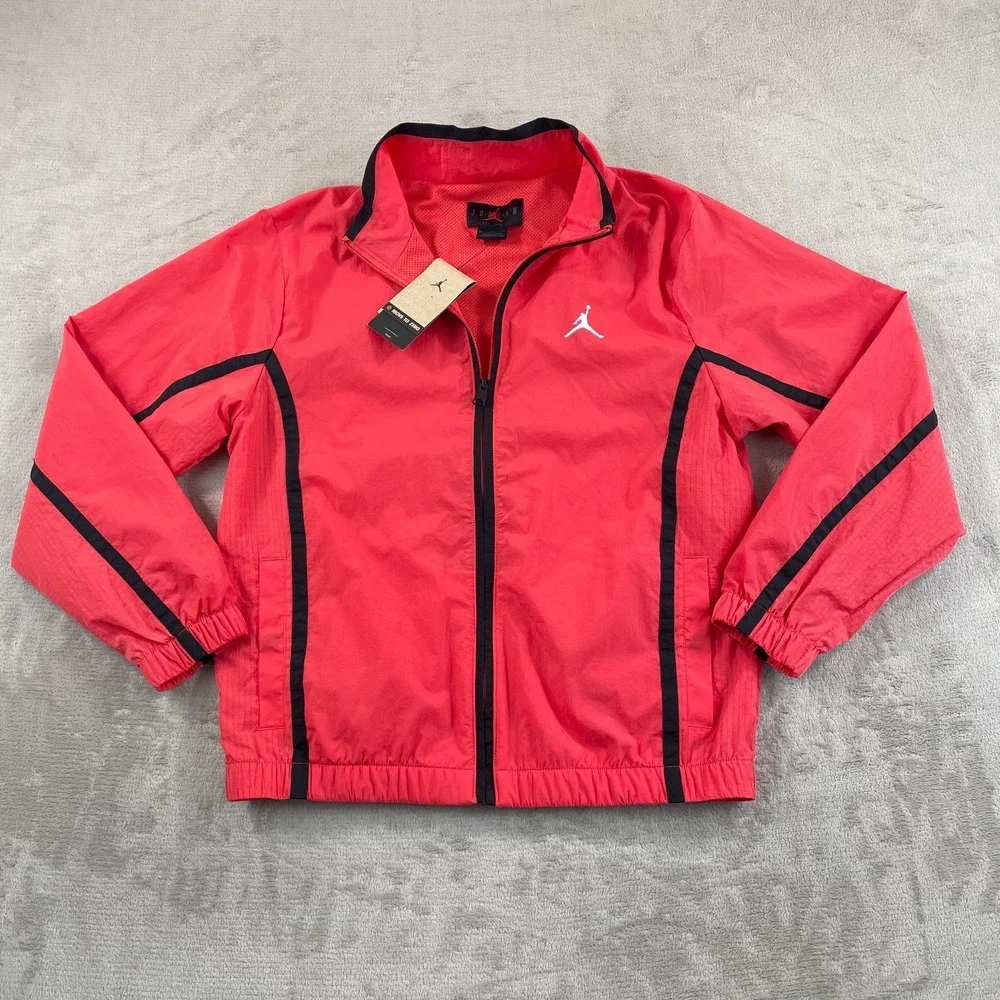 Nike Air Jordan Essentials Woven Jacket Men Medium Red Black Trim Nylon NWT $100